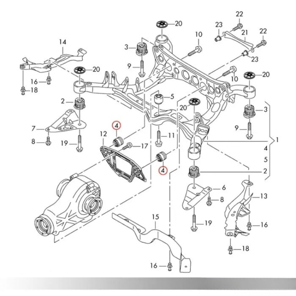034 Motorsport - Support de différentiel arrière en aluminium usiné - Audi A4 / A5