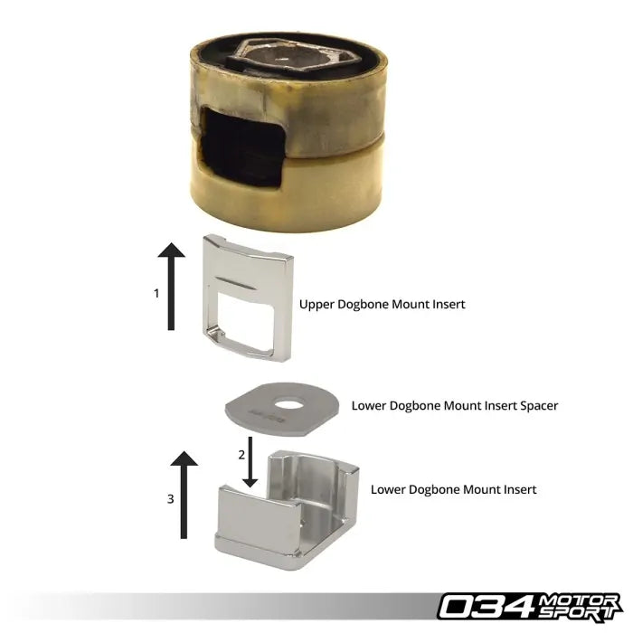 034 motorsport upper dogbone mount insert audi a3 s3 8p