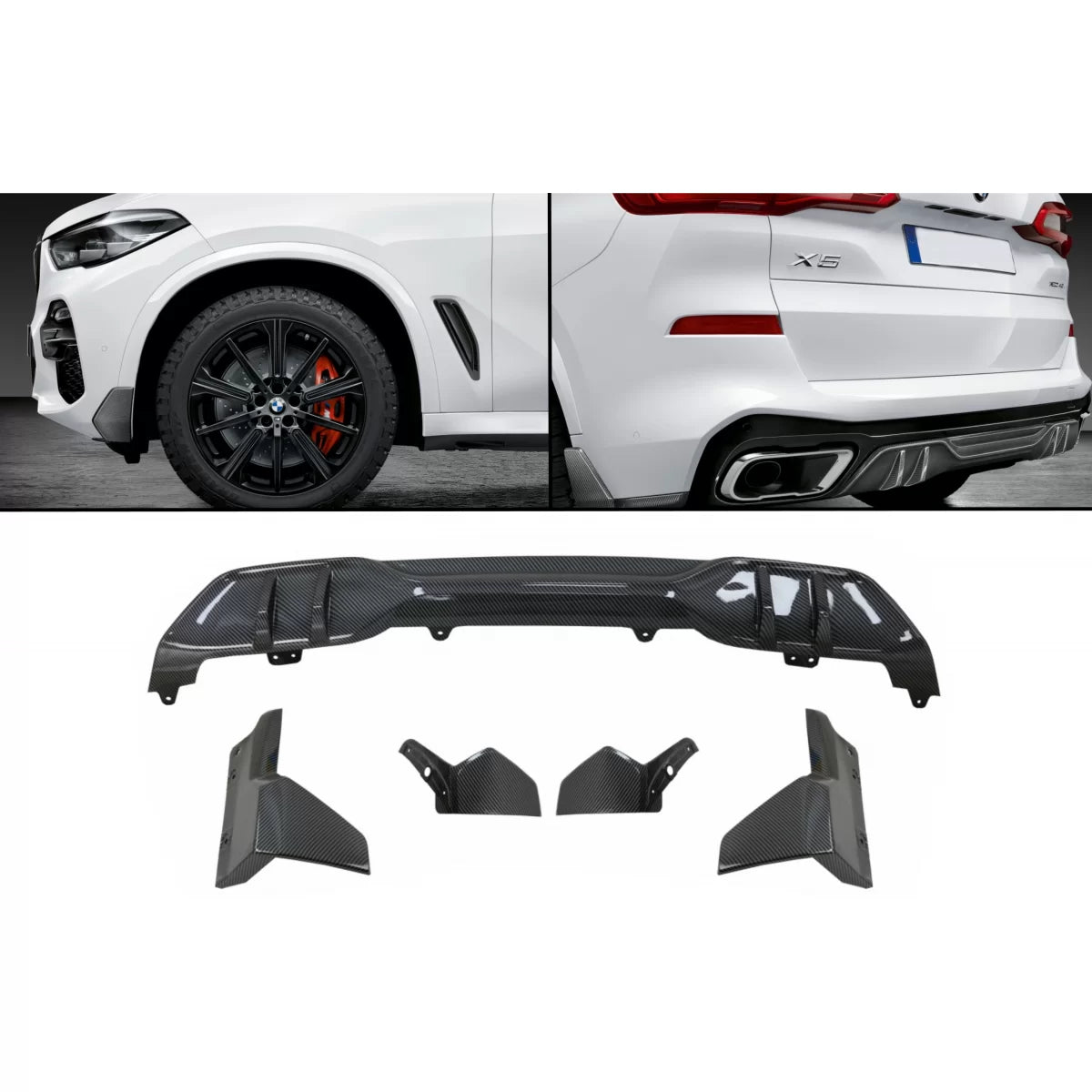 Bodykit splitters en diffuser M Performance carbon-look BMW X5 G05 M-Pakket