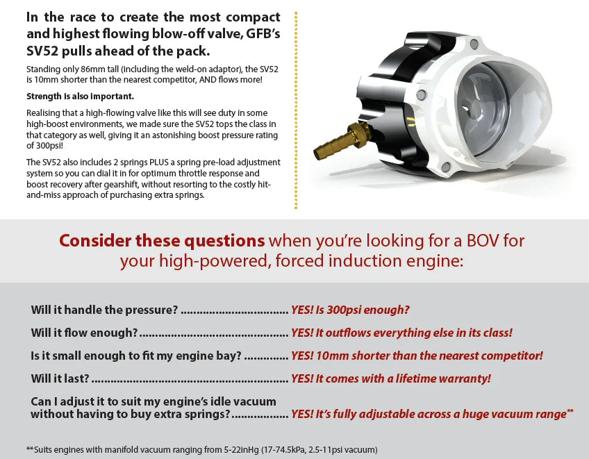 GFB High Performance Racing Blow Off Valve Universal SV52 3