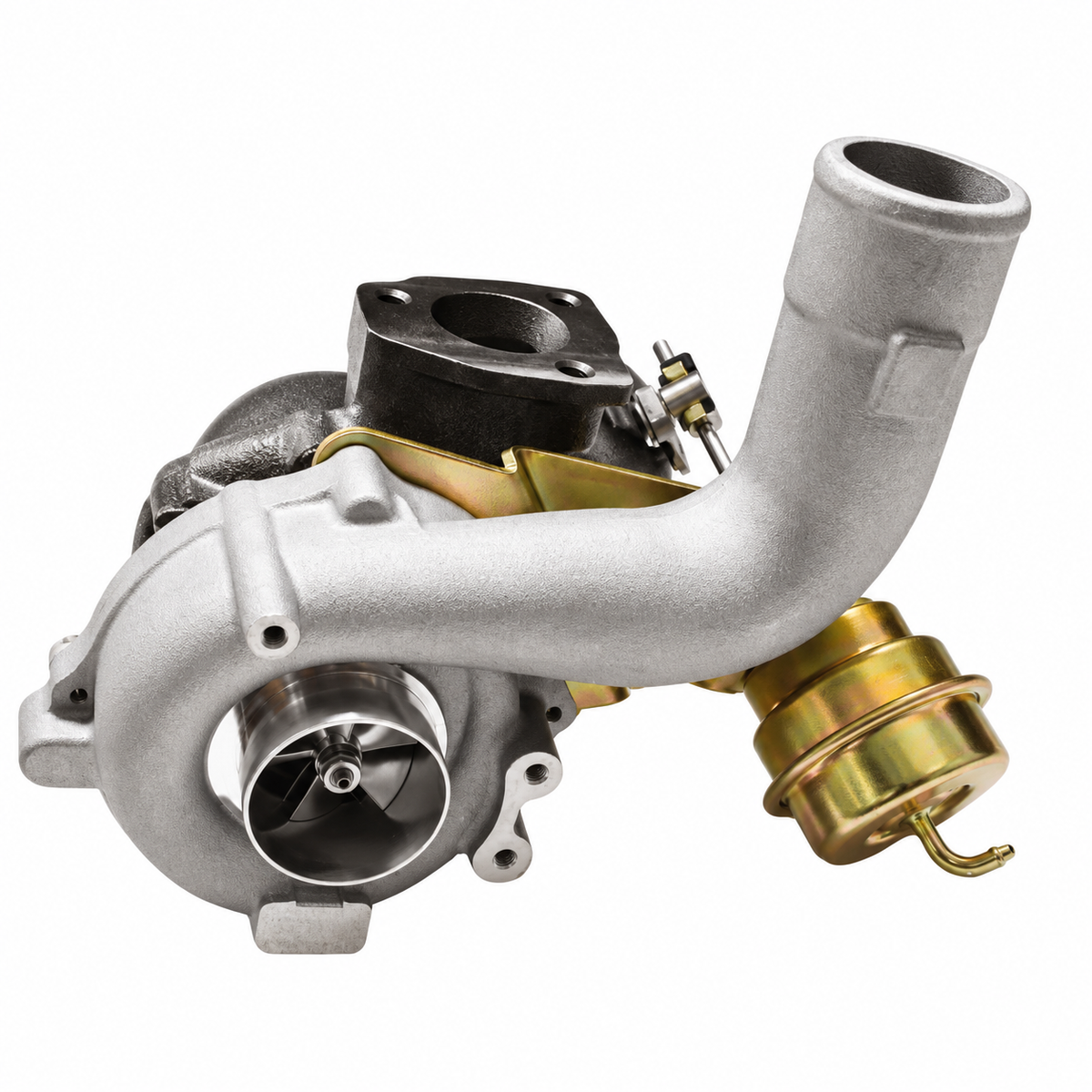 K04-001 performance turbo voor VAG 1.8T 20VT, met aluminium compressorhuis en goudkleurige wastegate-actuator