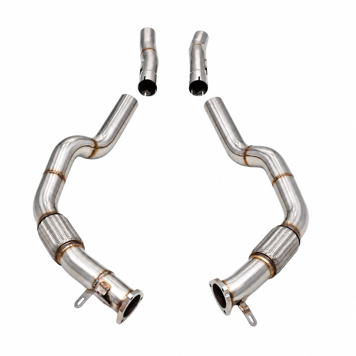 Endura resonator-delete midpipes voor Audi RS6 en RS7 C8, met twee roestvaststalen buizen, flexibele delen, flenzen en twee verbindingsstukken