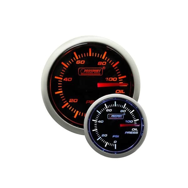 Manomètre de pression d'huile Prosport 52 mm, ambre ou blanc pur