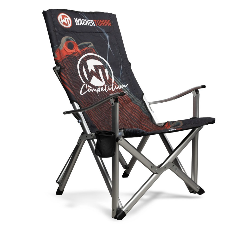 Chaise de camping WAGNER TUNING noire et rouge avec imprimé