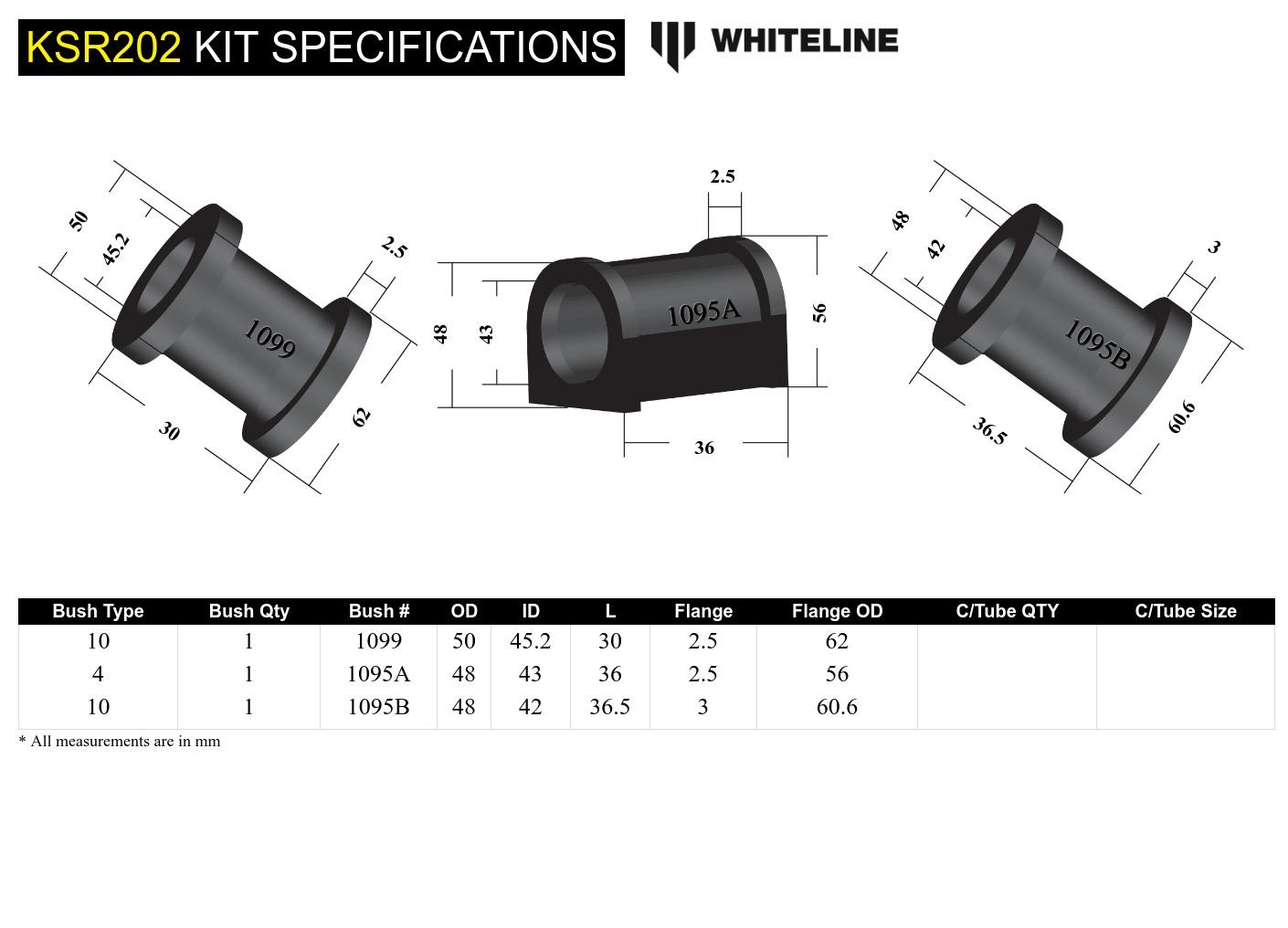 Whiteline Stuurhuis bussen Subaru Impreza GT GC8 / WRX STI 01-07