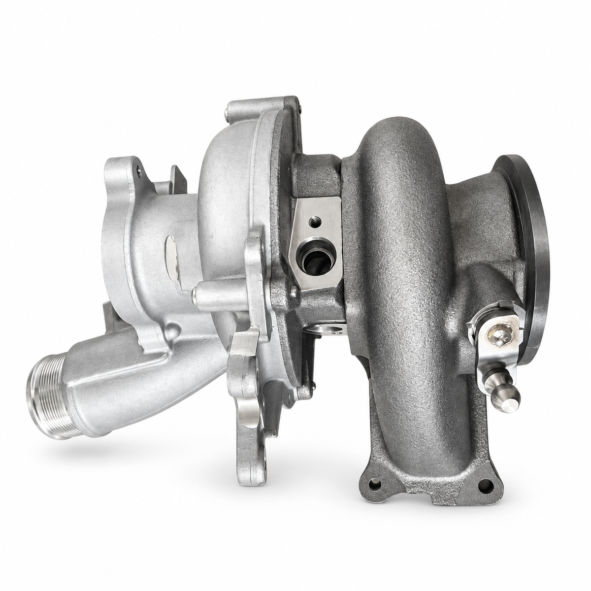 ENDURA G25-660 turbo in profiel met compressorhuis, leidingaansluitingen en turbinehuis
