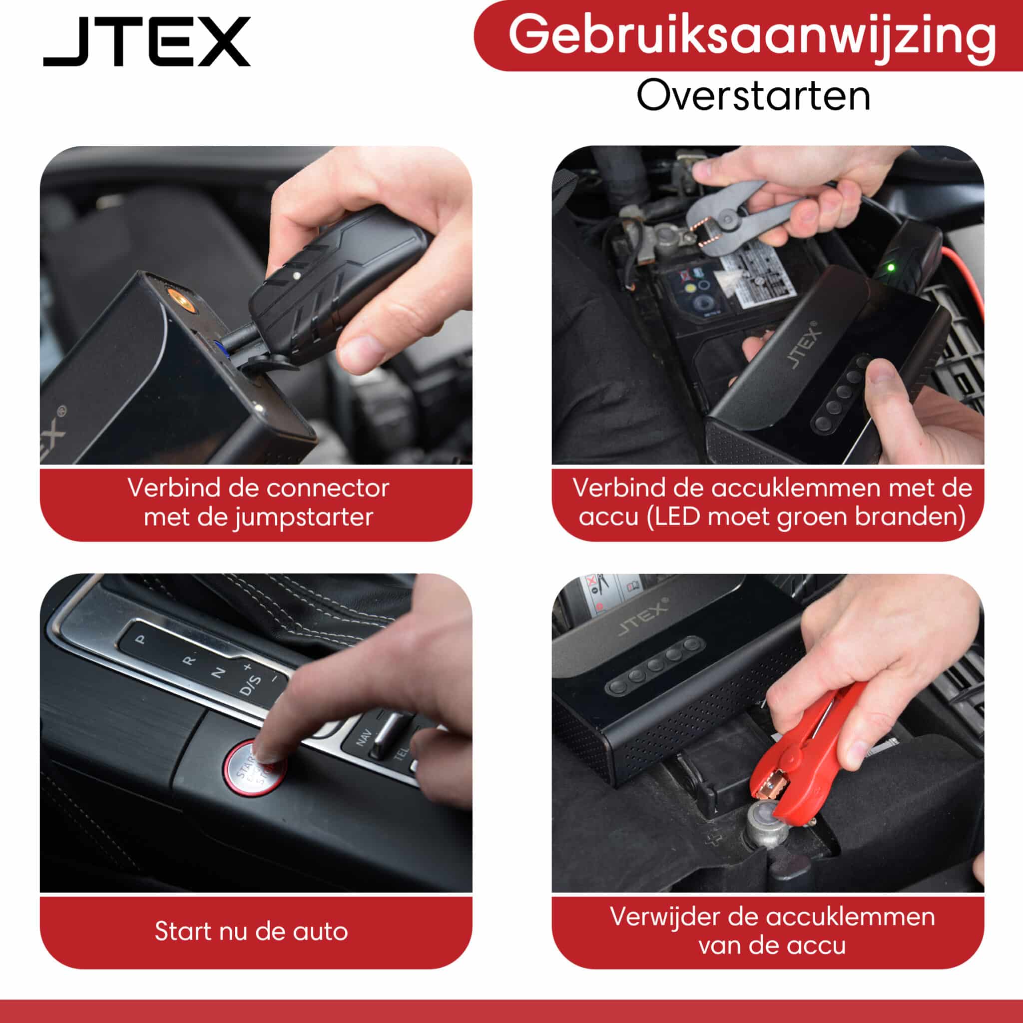 JTEX 12V Jumpstarter + Compressor 1000A 5 in 1 Starthulp 7