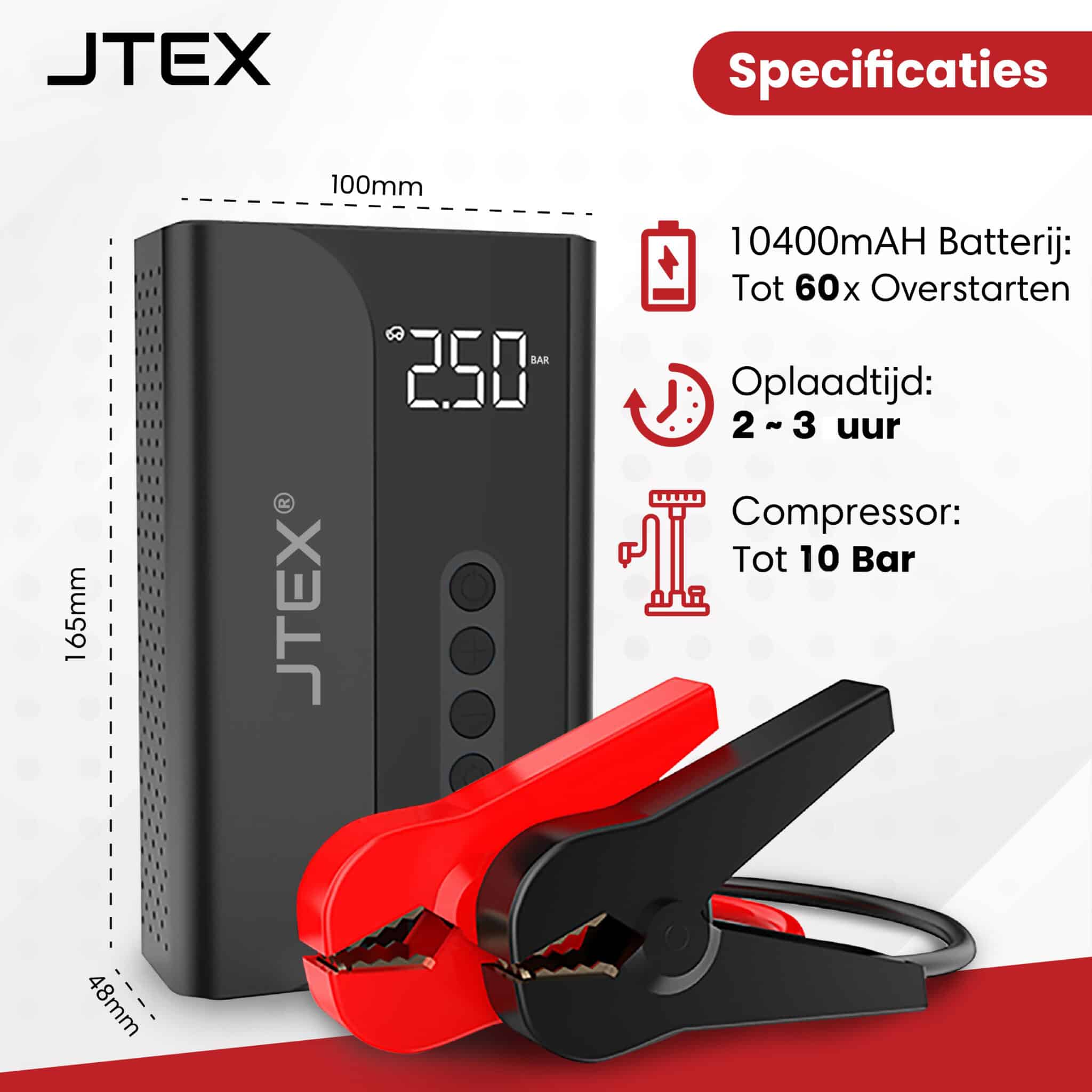 JTEX 12V Jumpstarter + Compressor 1000A 5 in 1 Starthulp 2