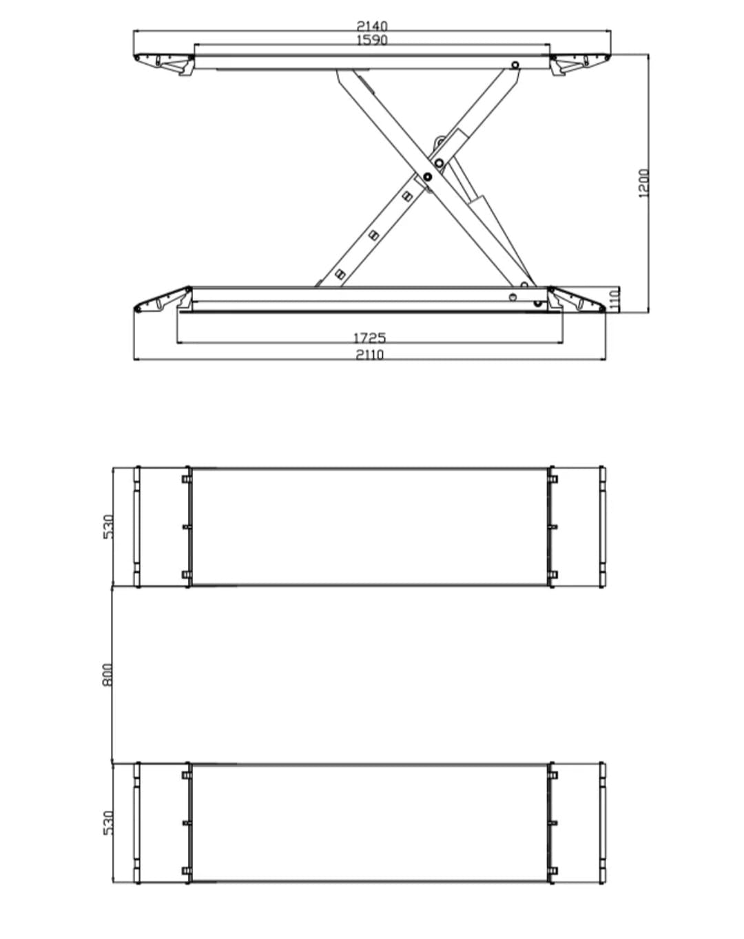 Elevix Polierbrücke / Scherenhebebühne 4 Tonnen 230 V Freiraum ELE-PB4T
