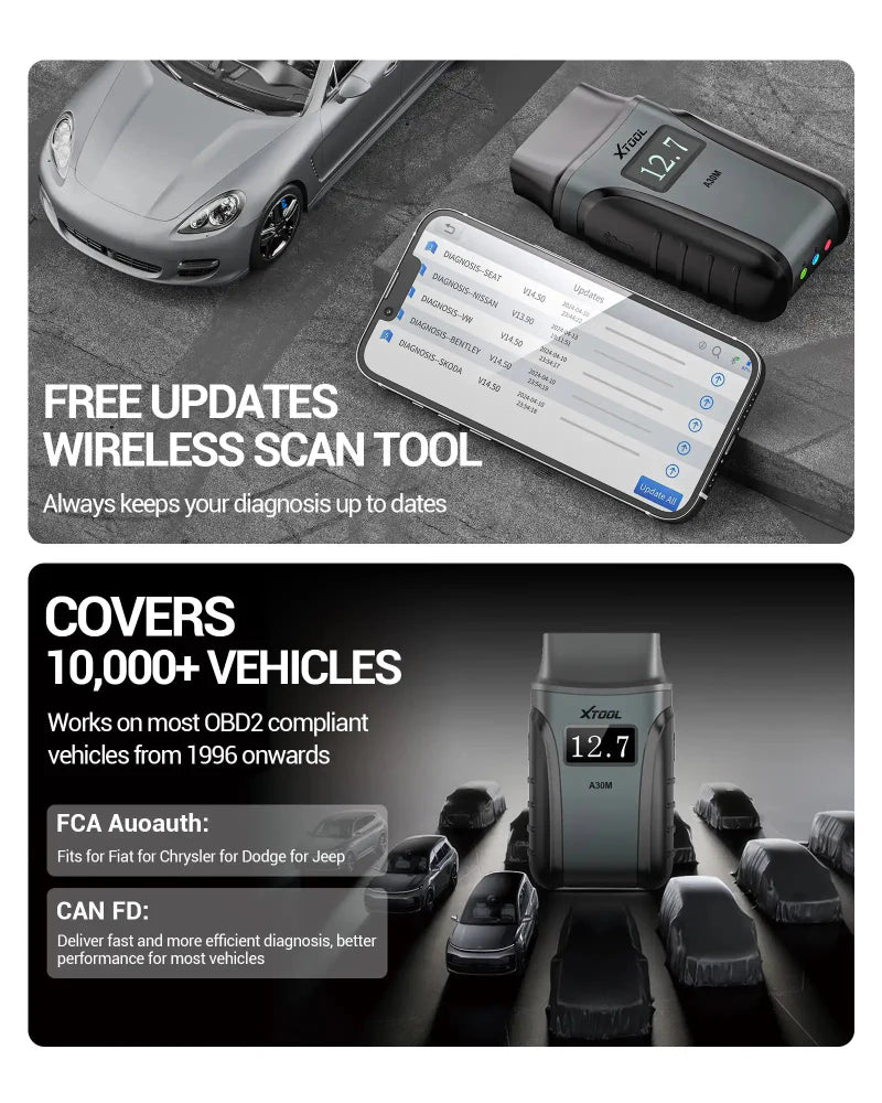 XTOOL A30M OBD2 Diagnose Scanner Bluetooth CAN FD FCA AutoAuth
