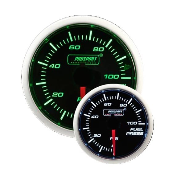 Manomètre de pression de carburant Prosport 52 mm Vert Super Blanc