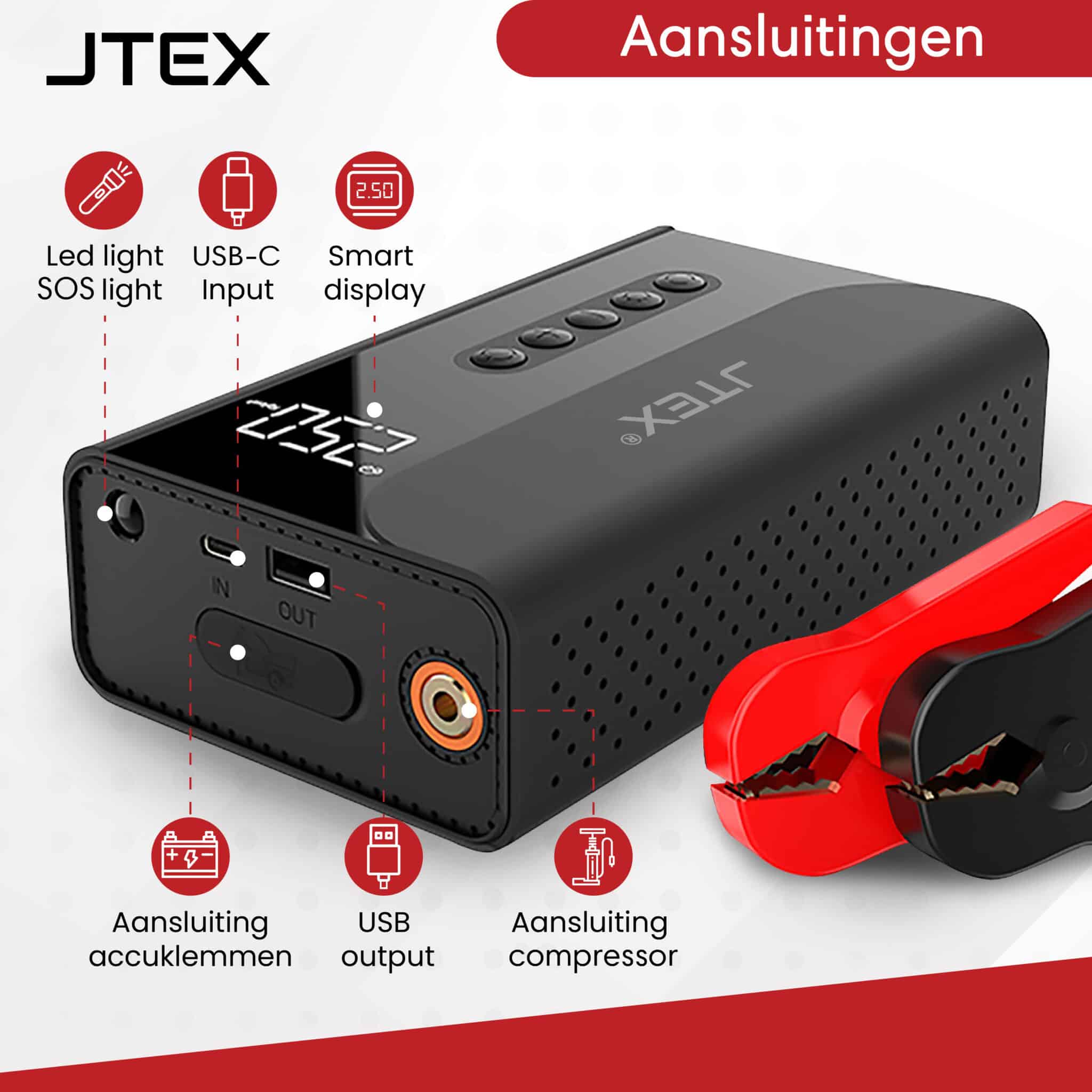 JTEX 12V Jumpstarter + Compressor 1000A 5 in 1 Starthulp 5
