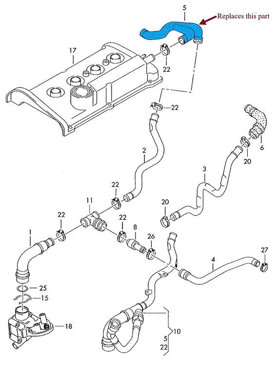 creations motorsport crankcase breather slang vag 1 8t aum auq 5