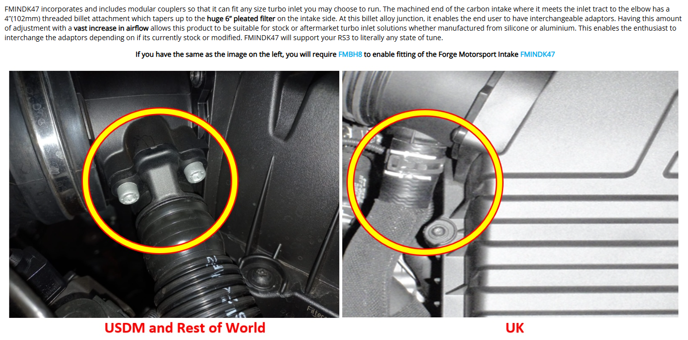 Kit di induzione in fibra di carbonio per Audi RS3 8Y 8V RSQ3 F3 TTRS 8S Cupra Formentor FMINDK47 Forge Motorsport