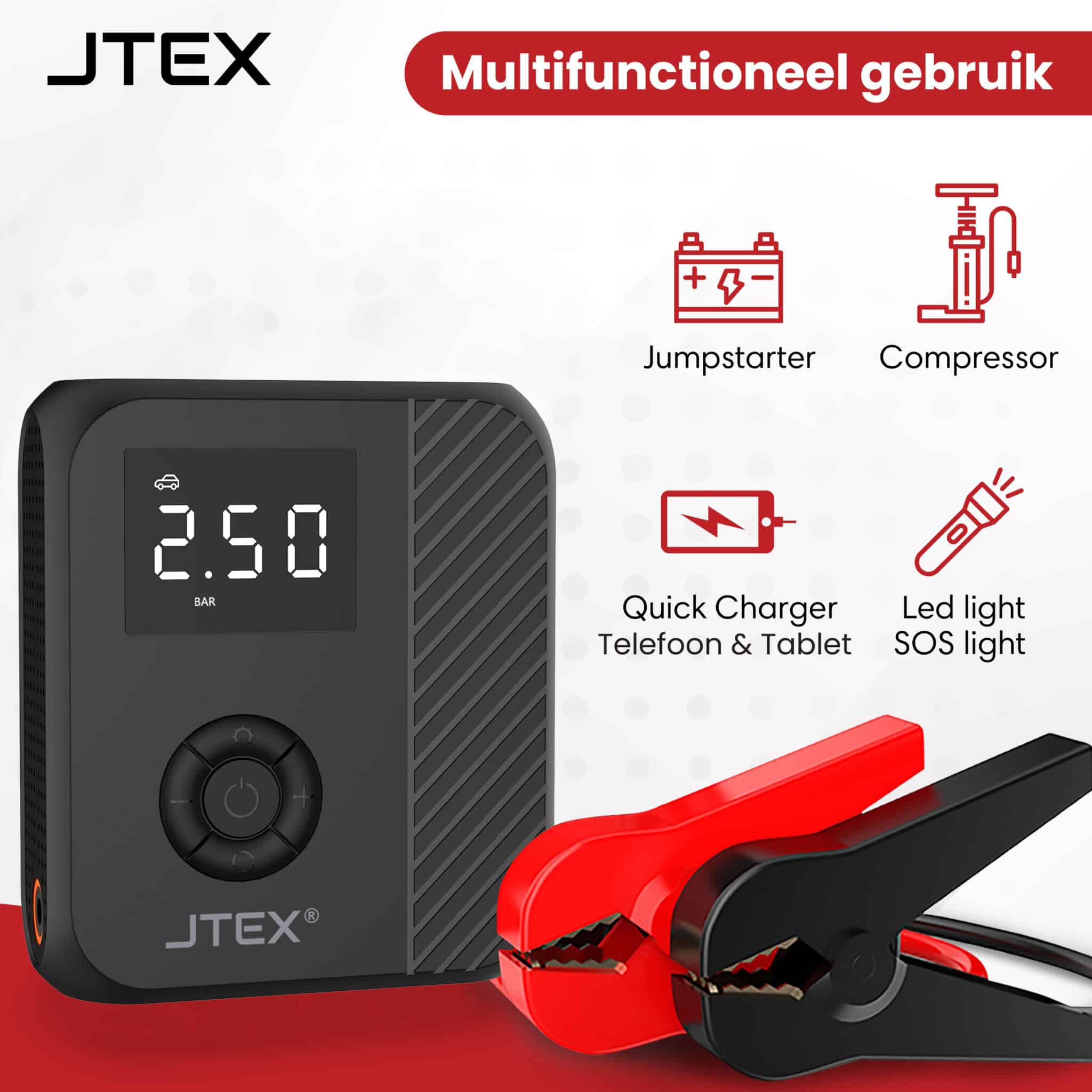 JTEX 12V Jumpstarter + Compressor 1200A 5 in 1 Starthulp 2