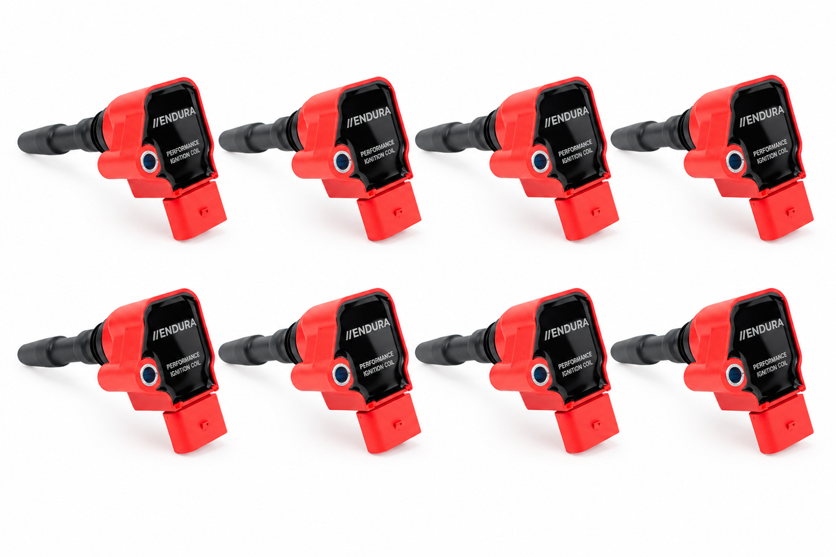 Set van 8 Endura Performance bobines voor Audi 4.0 TFSI V8, S6, S7, S8 D4, RS6 en RS7 C7, op witte achtergrond