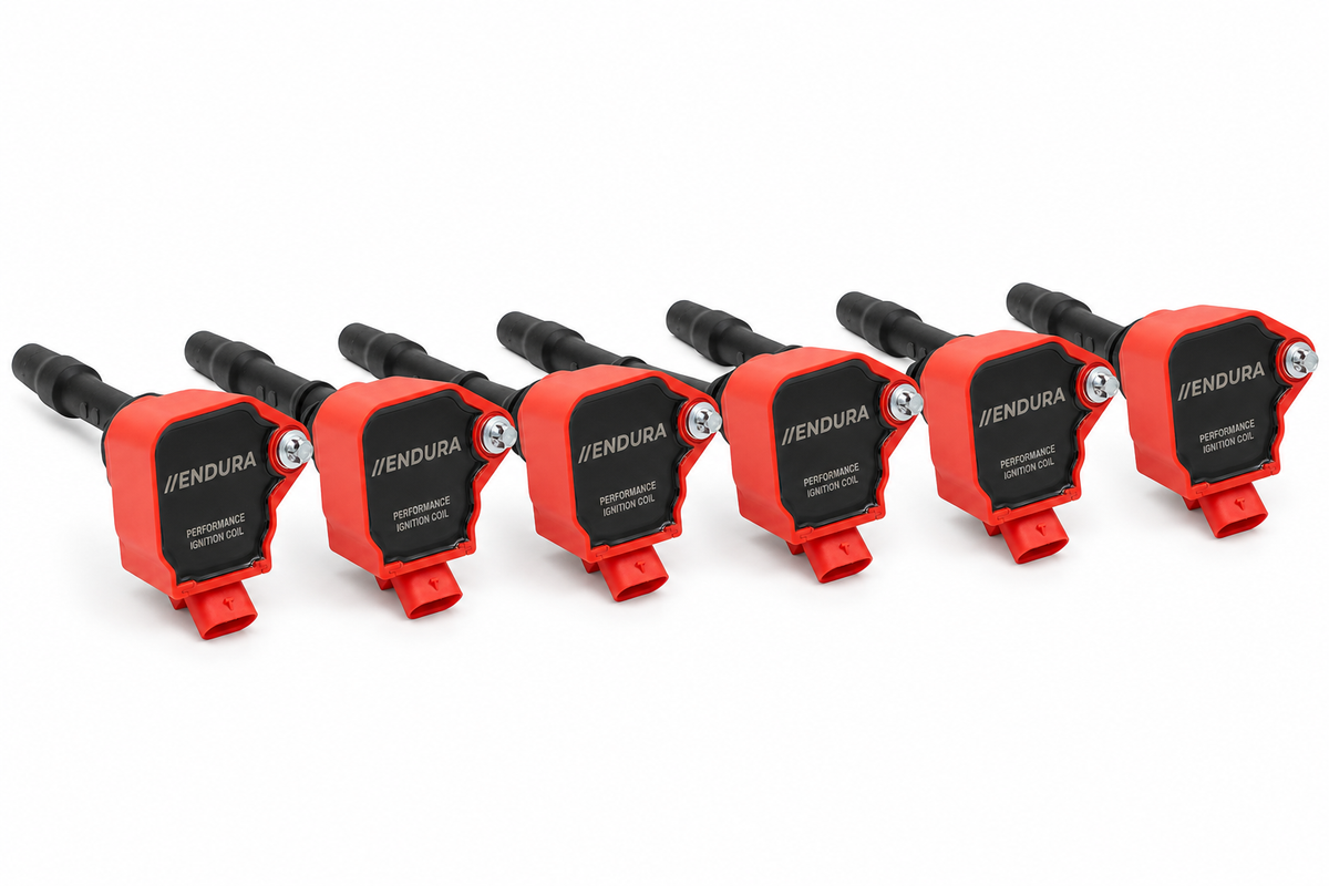 Set van 6 Endura Performance bobines voor BMW B58 en S58, Toyota Supra A90, op witte achtergrond