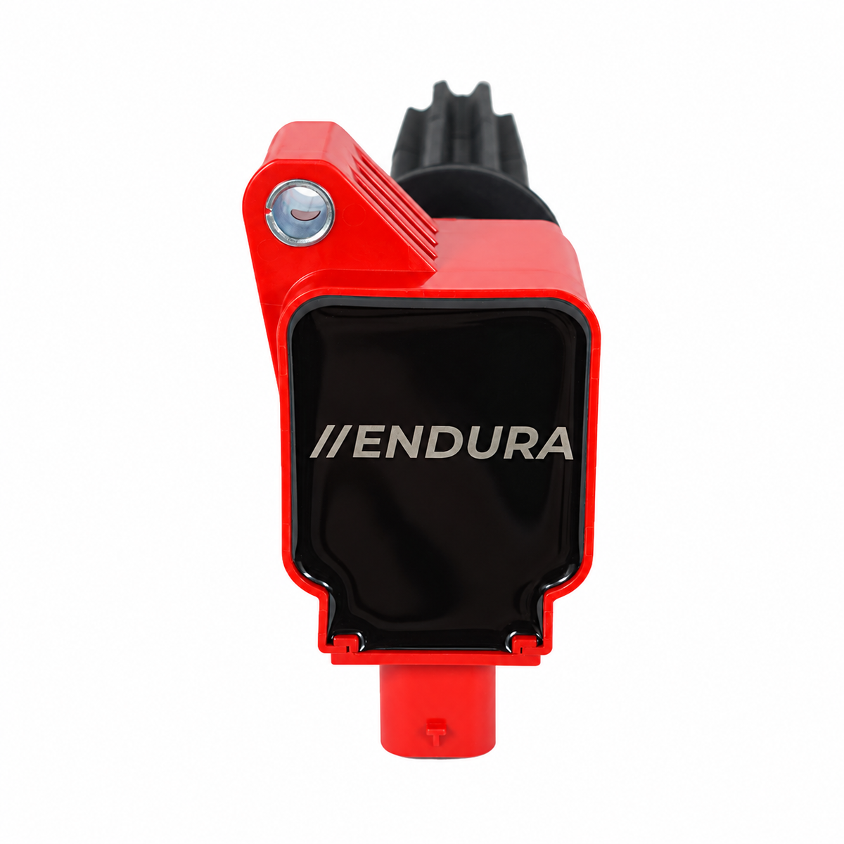 Eén Endura Performance bobine voor Ford Focus ST MK4 2.3 EcoBoost, vooraanzicht van Endura-logo en montageoog