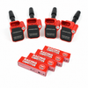 Set van vier rode Endura Performance-bobines en vier NGK Racing-bougies voor VAG 2.0 TSI MQB, Golf GTI/R, Audi S3 en Leon Cupra