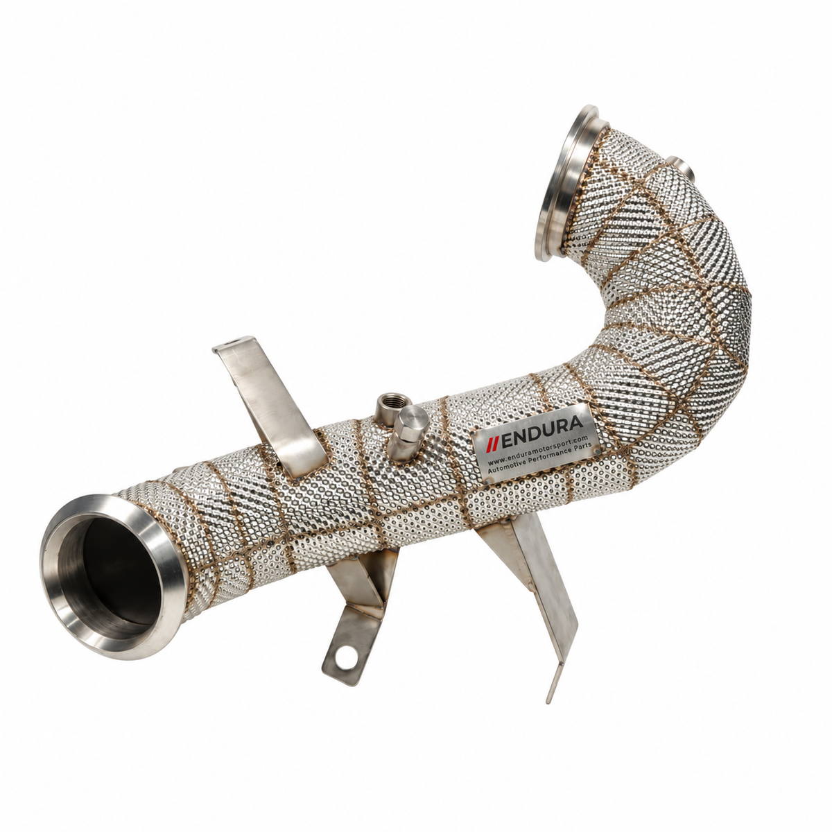 Endura 3.5 inch downpipe voor Mercedes A45, A45 S en CLA45 C118 AMG, met metalen hitteschild, sensorpoorten en montagebeugels