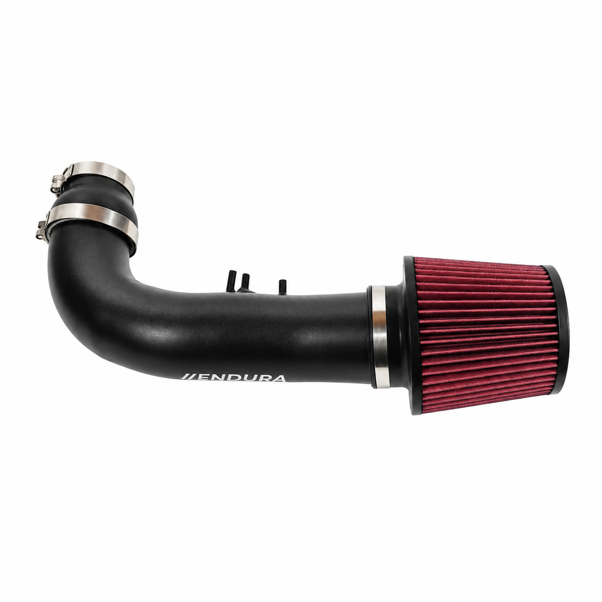Zijaanzicht van Endura luchtinlaat met rood conisch filter voor Golf 7/7.5 R Stage 3-kit