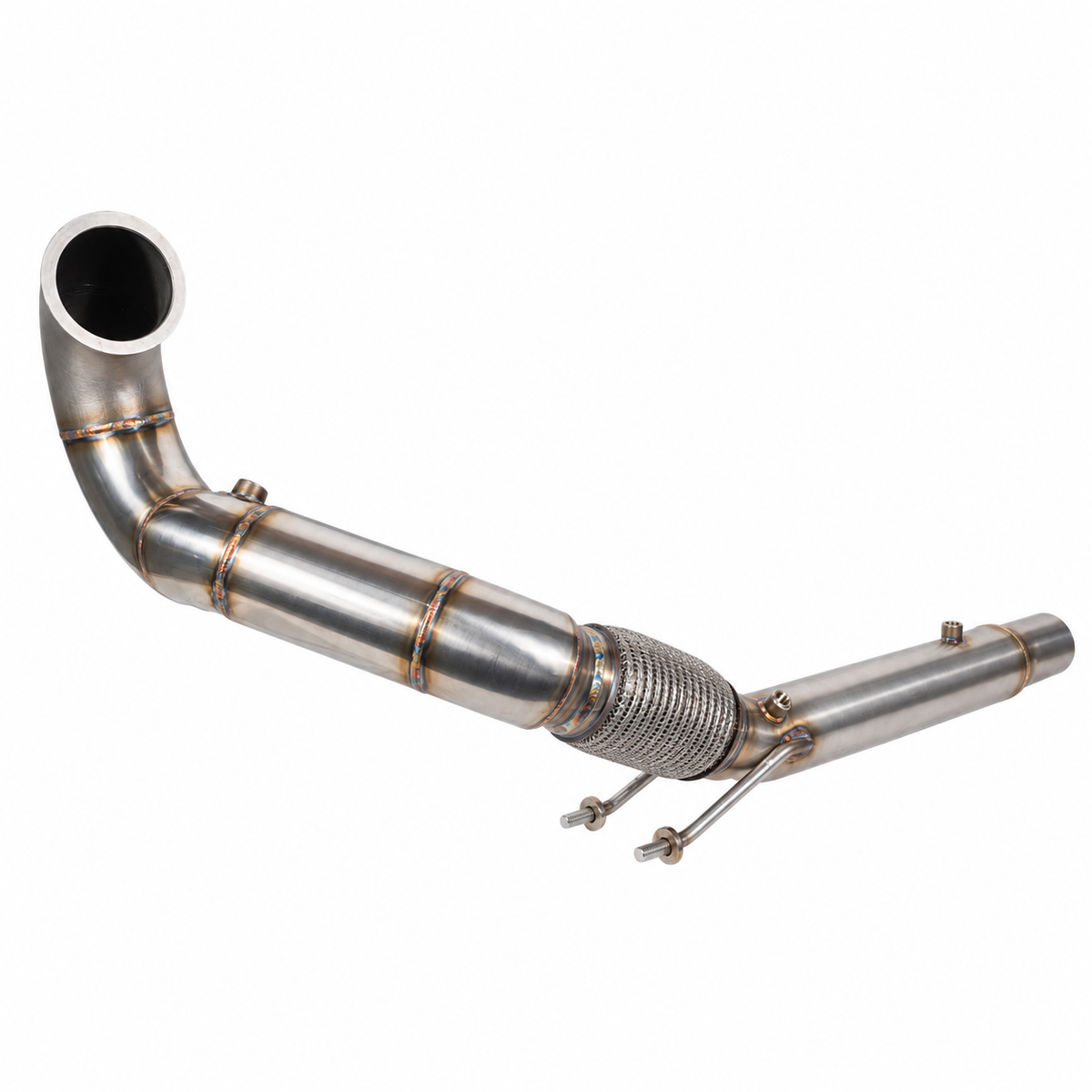 Endura V2 3,5-inch downpipe voor Golf 7/7.5 GTI en Leon 5F, met gevlochten flexstuk, sensorpoorten en dubbele montagebeugel