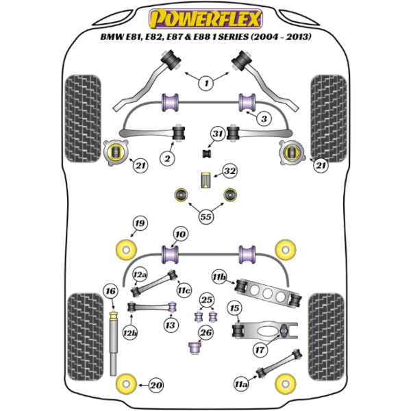 Powerflex Achterste bovenste draagarm binnenbussen BMW 135i E82 / 335i E9x 5