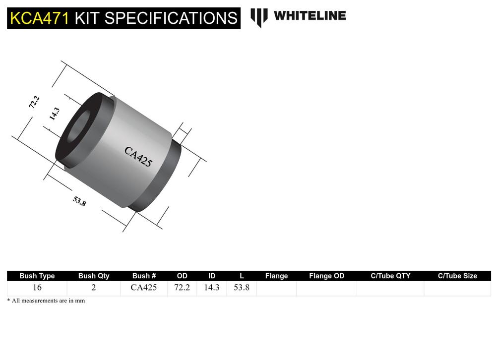 Whiteline Voorste draagarm binnenste achterste bussen Mitsubishi Lancer Evo 10