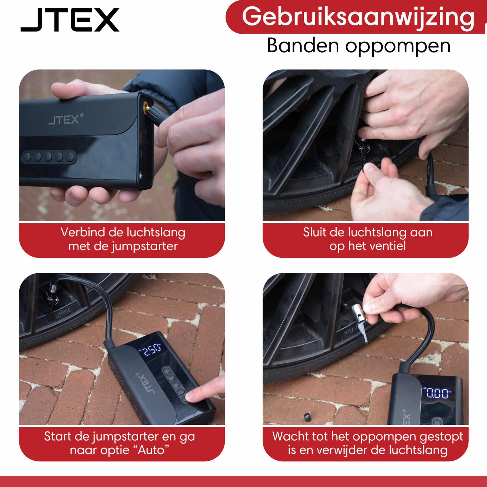 JTEX 12V Jump Starter + Compresseur 1000A 5 en 1 Aide au démarrage 8