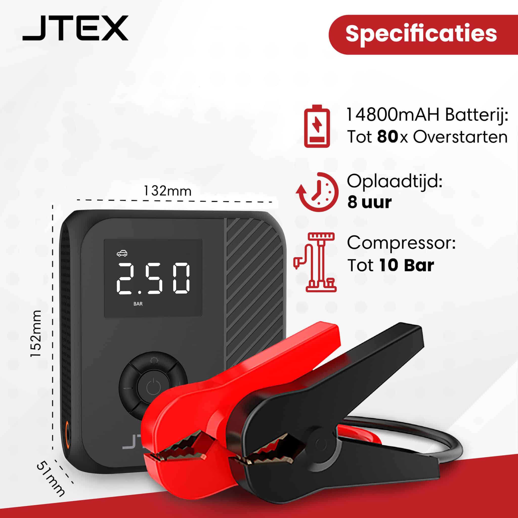 JTEX 12V Jump Starter + Compresseur 1200A 5 en 1 Aide au démarrage 3