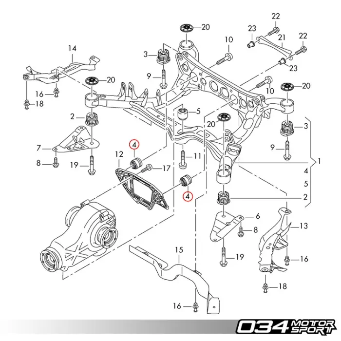 034 Motorsport Billet Achterdifferentieel Steun Audi A4 A5 03